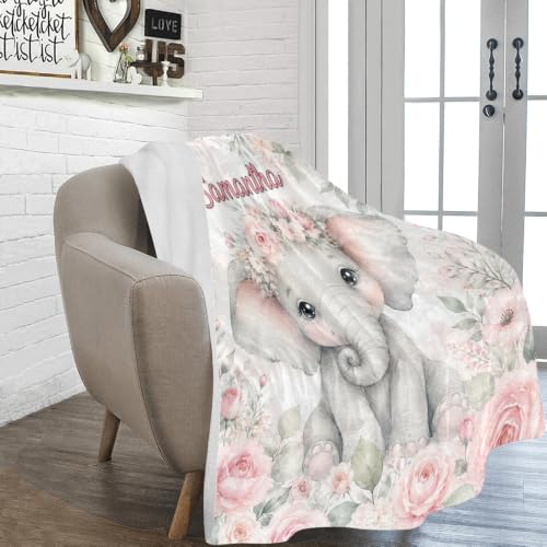 Personalized Baby Blanket with Name, Cute Elephant Floral Nursery Blanket - color: Baby Blanket #7