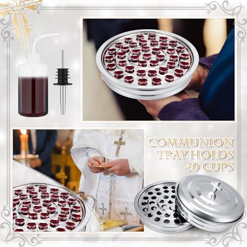Zhehao 1 Set Holy Communion Trays for Churches with Lid, Churches Cup Fillers, 100 Disposable Communion Cups (Silver) - color: Silver