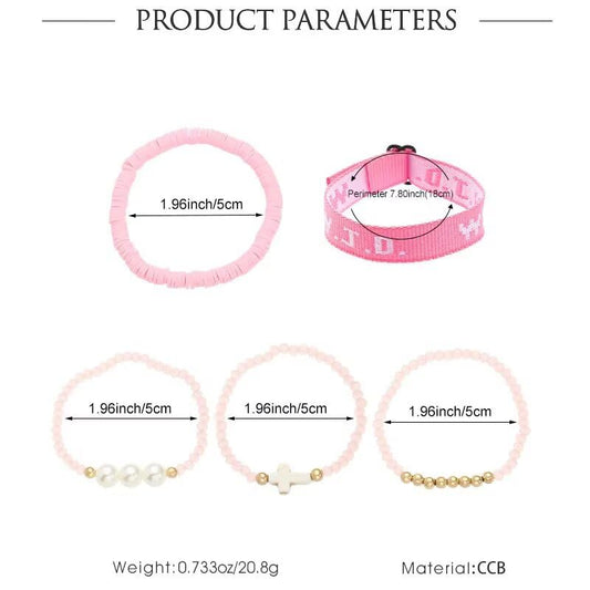 WWJD Bracelets Set WWJD Wristbands Christian Cross Bracelet Stackable Clay Bead Bracelets Stretch Glass Beaded Inspirational Christian Jewelry Gift for Couples Women Men - color: 5 Pcs Pink