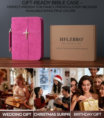 Vegan Leather Bible Cover Case, Bible Bag for Men Women, Gift Box Packaging - color: Rose