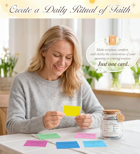 Bible Verse Jar, Prayer Jar Scripture Cards with Wooden Stand for Daily Encouragement, Baptism Christian Religious Birthday for Women,Men,Mother Day Gift Mom,Grandma