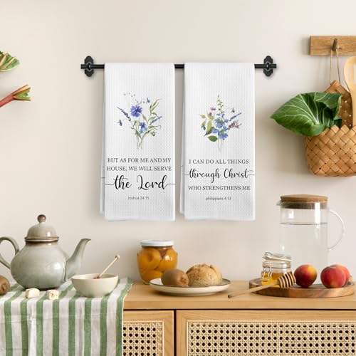 Christian Floral Kitchen Towels Set of 2, Christian Gifts for Women, I Can Do All Things Through Christ Dish Tea Towels for Kitchen, Bible Verse Flowers Decorative Hand Towels, 16x24 Inch - color: Bible Floral-2