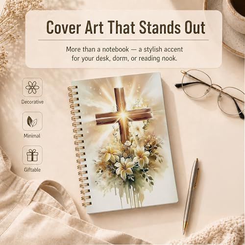 Rustic Floral Cross Christian Spiral Notebook, Christian Gifts for Women Faith, Church Notes Journal, Religious Prayer Hardcover Lined Notebook Journal, 5.5x8.3 Inch - color: pattern-10