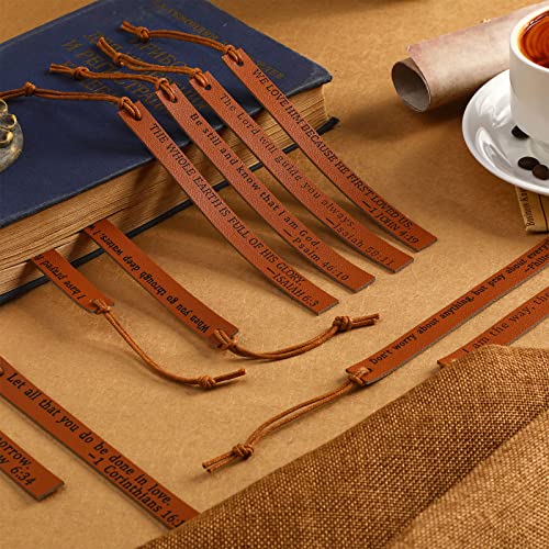 Laumoi 10 Pcs Christian Leather Bookmarks, Handmade Bible Verses Scripture Bookmarks for Women & Men, Religious Christian Gifts for Book Lovers, Church & Book Club Supplies(Elegant, Brown) - color: Brown