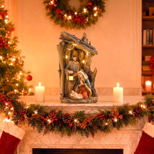 MUMTOP Nativity Set Indoor, Lighted Nativity Scene for Christmas Decoration - style: Holy Family with Manger and Light