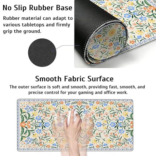 Large Gaming Mouse Pad Green Floral Desk Mat,Non-Slip Rubber Base Stitched Edges,Extended Mousepad for PC,Laptop,Office,Home Decor(31.5 x 11.8 Inch) - color: Green Floral, size: 31.5L x 11.8W inches
