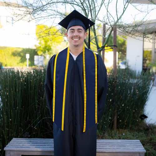 Endea Graduation Plain Honor Stole With Trim Color & Angled End Adult Unisex 72" - color: Navy Blue/Gold