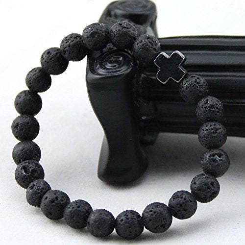 Softones 4PCS Cross Beads Bracelet for Men Women 8mm Healing Lava Stone Stretch Bracelets,7.5" - color: C:4Pcs a set