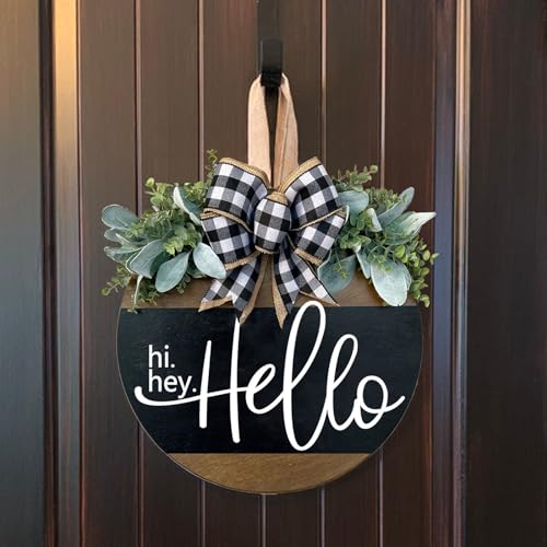Welcome Sign for Front Door Decoration, 12" Round Wood Wreaths Hanging Welcome Sign Porch Farmhouse Decor Housewarming Gift - color: hello
