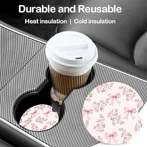 Ceramic Car Coasters – Absorbent Car Cup Holder Coaster Set for Women, Cute Aesthetic Car Accessories for Girls, 2 Pack (Blush) - color: Blush