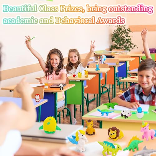 URSKYTOUS 150Pcs Animal Erasers Kids Desk Pets Pencil Erasers 3D Puzzle Bulk Mini Animal Food Eraser Toys Fun Cute Eraser for Classroom Rewards, Game Prizes, Treasure Box, Easter Egg Fillers - style: 150Pcs
