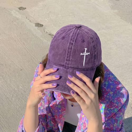 Christian Gifts for Men Women, Religious Cross Logo Embroidered Low Profile Unisex Dad Hat - color: Purple Left