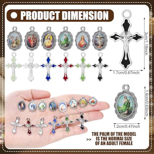 Trnayi 200 Pcs Rosary Making Kits Cross Center Medal Charm, Plain - style: Plain
