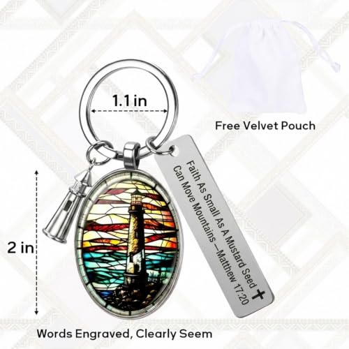 3D Glass Lighthouse Keychain with Bible Verses,Christian Gifts for Women Faith - color: Matthew 17:20
