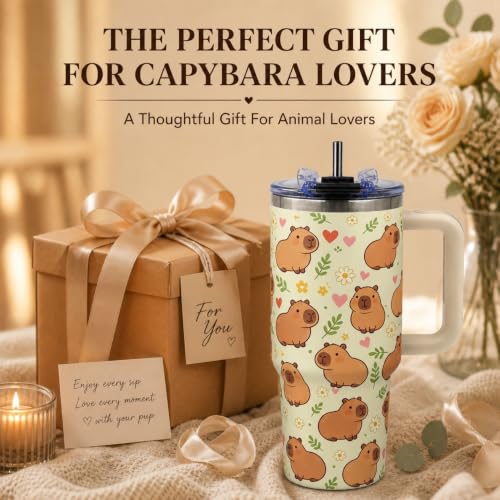 Capybara Tumbler 40 oz with Handle, Cute Capybara Gifts for Women Girls, Insulated Stainless Steel Cup with Straw, Funny Animal Lover Gift for Capybara Fans - color: Capybara1