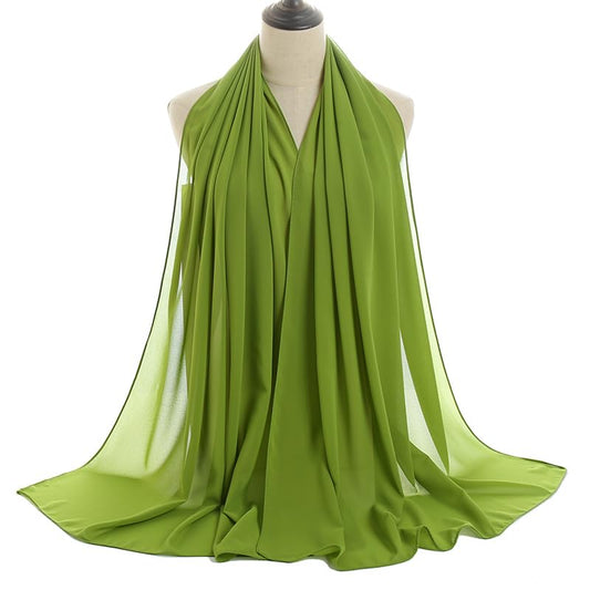 LMVERNA Solid Color Bubble Chiffon Scarf for Women Fashion Soft Hijab Long Scarfs Wrap Scarves - color: Green