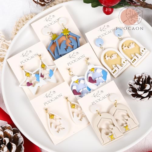 Puocaon Nativity Scene Clay Cutters - 12 Pcs Christian Religious Jesus Nativity Polymer Clay Cutters for Earrings Jewelry Design