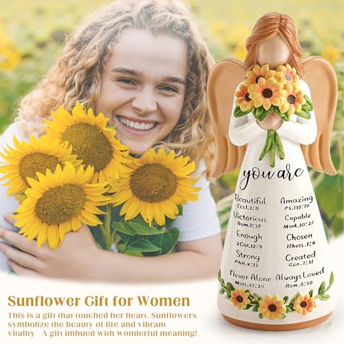 Sunflower Gift for Women,Christian Birthday Gift, Religious Angel Figurines - color: White-sunflowers