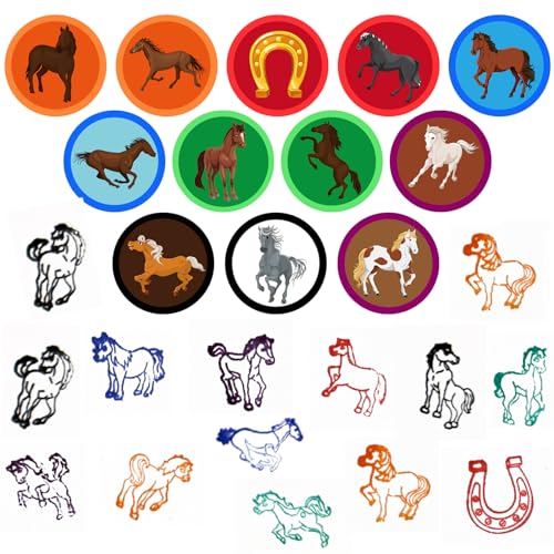 Cinrobiye 24 Pcs Horse Party Favors Stampers for Boys Girls,Pre-Inked Western Pony Stamp Set for Birthday Party Supplies Cowboy Themed Goody Bag Fillers Classroom Rewards Pinata Prizes DIY Crafts - color: Horse
