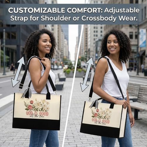 INSYOHO God Is Good All The Time Christian Tote Bag for Women - Large Canvas Bible Tote Bag with Makeup Pouch, Religious Gifts for Mom Friends Church Sunday Service & Bible Study Beach Birthday