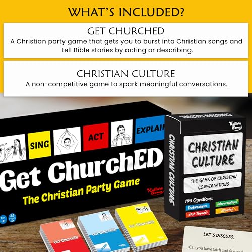 Christian Card Games Bundle - Christian Culture (Conversation Starters) & Get ChurchED (Sing, Act, Explain) - Christian Party Cards - Ideal for All Ages, Gatherings, Game Night