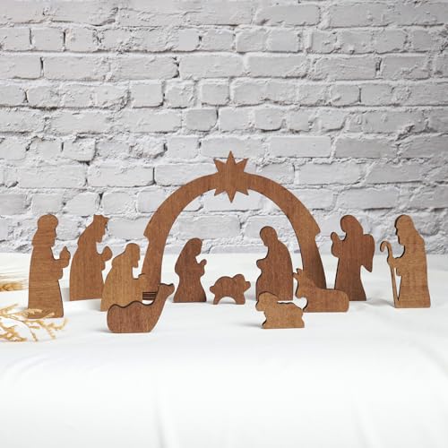 Wooden Nativity Set, Wood Christmas Nativity Scene Set - color: Wooden Nativity