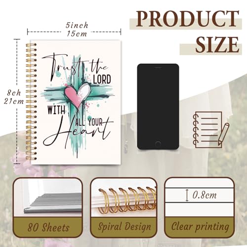 Christian Notebook Journal, Bible Verse Prayer Journal for Women, Bible Journaling Supplies, Trust the Lord With All Your Heart Cross Scripture Religious Spiral Notebook 5.5x8.3 Inch - color: Trust The Lord With All Your Heart