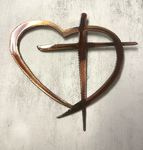 Heart with Cross Metal Wall Art Accent choose from 6 sizes and 2 color choices (Med Lg 18" wide x 17 1/2" tall, Copper Bronzed Plated) - color: Copper Bronzed Plated, size: 18"L x 18"W