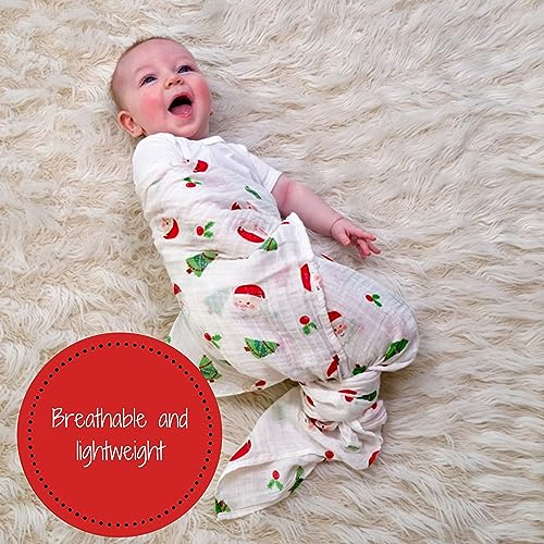 LollyBanks Muslin Swaddle Blanket, 47 x 47 in, Newborn Receiving Blanket - color: Santa Claus is Coming to Town