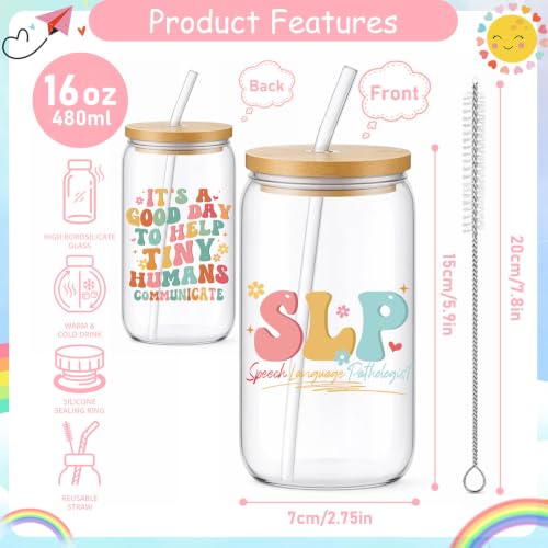 SLP Gifts for Women, Speech Language Pathologist Glass Tumbler, Appreciation Thank You Gift for SLPs Birthday Christmas, 16 oz SLP Glass Tumbler - style: SLP gifts
