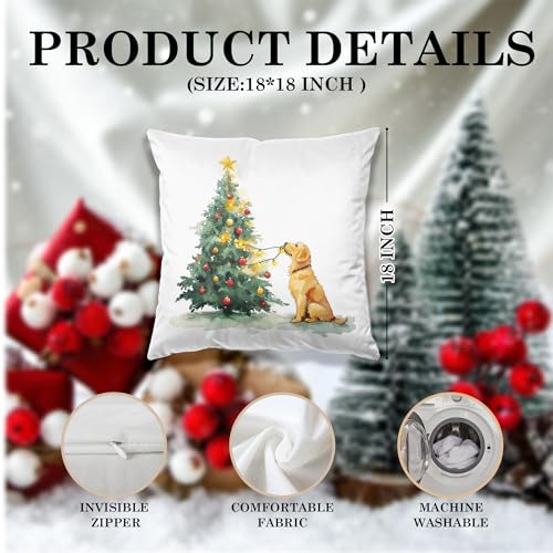 Christmas Tree Golden Retriever Pillow Covers 18x18, Golden Retriever Lovers Gifts, Christmas Tree Cute Dog Throw Pillow Covers for Home Living Room Bedroom Sofa Couch - color: 19 Color