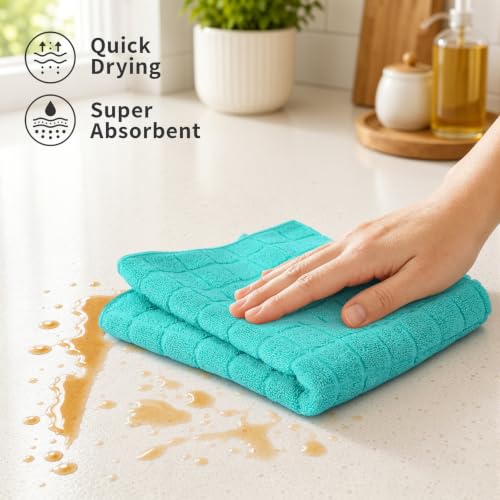 Kitinjoy Premium Cotton Check Kitchen Towels 6 Pack, 16" x 28", Aqua - color: Aqua, size: 16" x 28" - 6 Pack