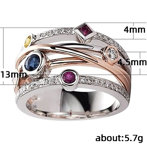 925 Sterling Silver Womens Shiny Full Diamond Ring Geometric Colorful Gemstone Cubic Zirconia Ring Multi Row Cross Hip hop Ring Eternity Engagement Wedding Band Ring for Women HM012 (9) - size: 9