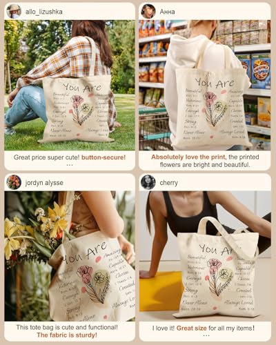 Miss Adola Canvas Tote Bag for Women with Zipper, Purple Flower Bible - color: Purple Flower Bible