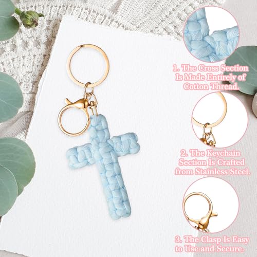 Knit Cross keychain Christian Gifts for Women Men Religious Gifts Bohe Backpack Charms Christian Keychain - color: Blue