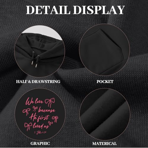 Christian Bow Hoodies for Women Cute Bow Print Sweatshirt Bible Verse Graphic Hoodie Religious Pullover Sweatshirts - color: Black, size: Small