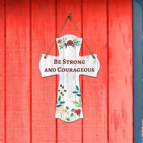 Be strong and courageous Cross Hanging Sign | Rustic Twine | Inspiring Religious Bible Decor - color: Be Strong and Courageous