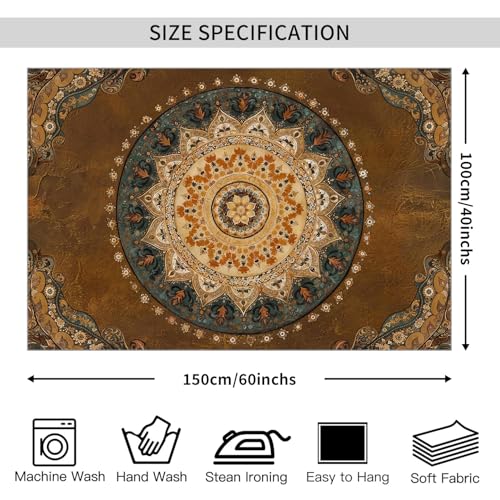 WIUHIO Brown Boho Mandala Wall Art Indian Hippie Flower Hanging Tapestry Vintage Aesthetic Print For Bedroom Living Room Dorm Wall Decor 40 x 60 inches - color: Brown, size: 60"L x 40"W