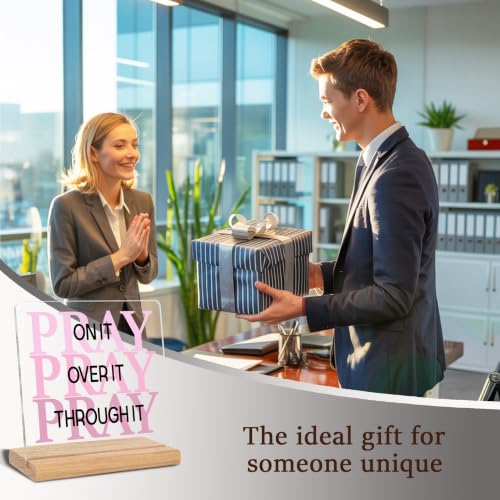 Christian Gifts for Women, Pray on it Pray over it Pray through it Acrylic Plaque Signs, Religious Gifts, Inspirational Gift, Office Home Desk Decor Signs(Pink) - color: Pray on it 1