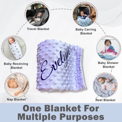 Embroidered Blanket Baby – Beautiful Monogrammed Large Personalized for Boys and Girls Soft Polyester with Custom Name 28 x 34-inch Purple - color: Purple
