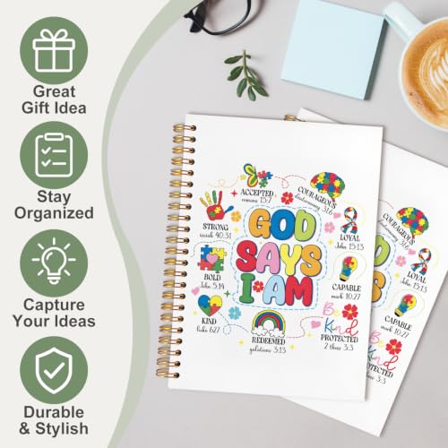 Autism Awareness Mental Health Bible Spiral Journal Notebook Gifts,God Says I Am Inspirational Christian Church Hardcover Spiral Notebook Office Supplies Gifts,5.5x8.3 Inch - color: white-God Says I Am Inspirational Christian