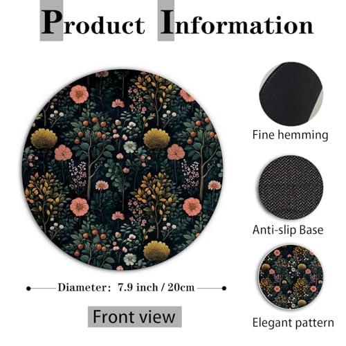 Dark Moody Floral Mouse Pad for Desk, Dark Cottagecore Wildflower Botanical Aesthetic Mousepads for Wireless Mouse Computers Laptop Home Office Supplies Accessories, 7.9x7.9 Inch - color: color 15