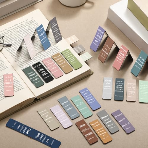 Chinco 30 Pcs Magnetic Christian Bookmarks - Bible Verse Inspirational Scripture Page Clips, Religious Prayer Bookmarks for Women, Kids, Teachers, Church Supplies & School Gifts(Morandi) - style: Morandi