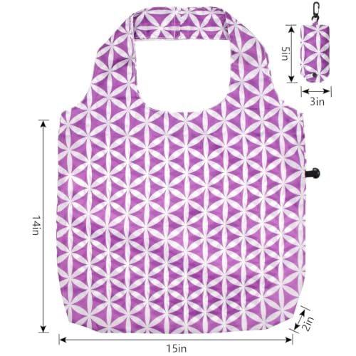 HOLYLUCK Reusable Grocery Bags,Heavy Duty Foldable Shopping Tote Bag (Standard, 3 Purple Geometric Flowers) - color: 3 Purple Geometric Flowers, style: Standard