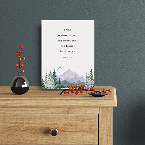 Bible Verse Canvas Print Decor I will Restore to You Joel 2:25 Wall Painting Posters Artwork 12”X15”Watercolor Home Office Decoration (Framed) - color: Joel 2:25