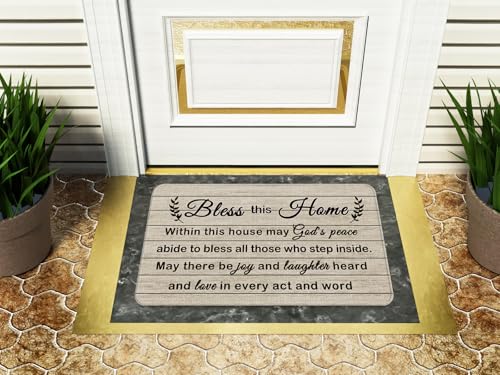 Bless This Home Decorative Indoor Outdoor Doormat,House Warming Gifts Front Door Mat 17x30 Inch,Religious Decoration Welcome Mat - for Home Entrance, Outside Entry, Yard, Floor, Patio(01) - color: 18 Doormat