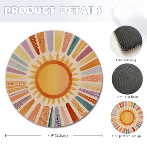 Boho Colorful Rainbow Sun Mouse Pad,Rainbow Sunshine Mouse Pads Mousepad for Desk Home Office Dorm Computers Laptop, Boho Sunshine Office Supplies Desk Accessories, 7.9x7.9 Inch - color: Color-14