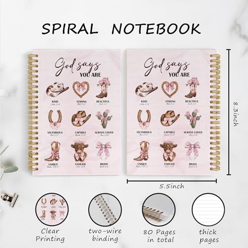YLZlhb Pink Western Christian Spiral Notebook Journal, Cowgirl Gifts Notebooks for Note Taking, Christian Gifts for Women, God Says You Are Bible Verse Hardcover Spiral Journal 5.5x8.3 Inches - color: you are