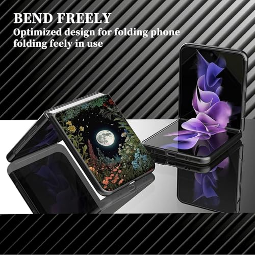 for Samsung Galaxy z flip 7 Case Full Moon Colorful Plan Garden Design,Slim Fit Lightweight Hybrid Hard PC PU Leather Folding Phone Cover for Z Flip 7 6.9" - color: Full Moon Colorful Plan Garden