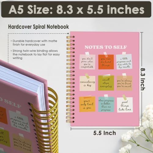 Wheatwin Note to Self Mental Health Journal, Inspirational Spiral Notebook, Motivational Positivity Journal, Inspirational Journal for Women, Positive Affirmations Quote Hardcover Notebooks 5.5x8.3 - Pink - color: Notes to self - pink
